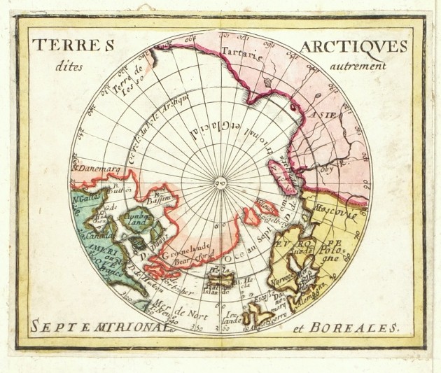 Arktida, Severní pól - Terres Arctiques, mědirytina, mapa, Duval, 1676