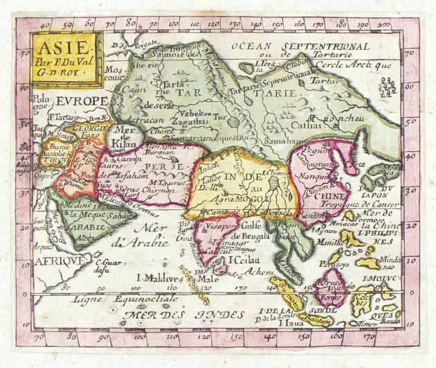 Asie, mědirytina, mapa, Duval, 1676