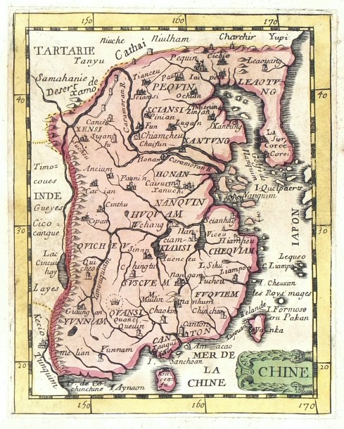 China - Chine, copperplate map, Duval, 1676