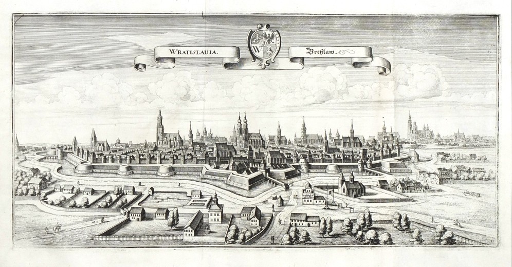 Wrocław - Wratislavia, Breßlaw, copperplate engraving, Merian, 1650