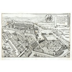 Ostrov nad Ohří - Prospect des Schlosses Statt Schlaccowerdt, mědirytina, Merian, 1650