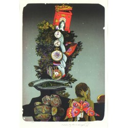 Josef Liesler, Když klove čas, barevná litografie, 1982