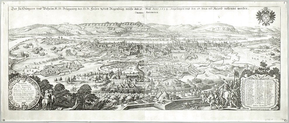 Regensburg - Der zu Hungarn und Böheim ... Belagerung des Statt Regenspurg, copperplate engraving, Merian, 1639