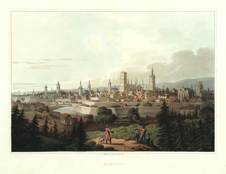 Gdansk - Dantzic, aquatint engraving, Robert Bowyer, 1814