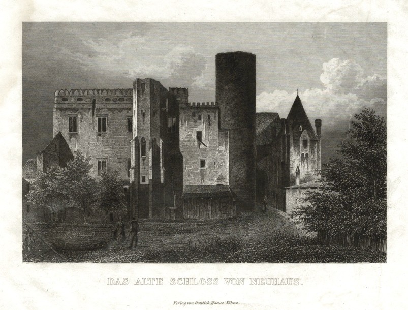 Jindřichův Hradec - Das alte Schloss von Neuhaus, ocelorytina, 1840