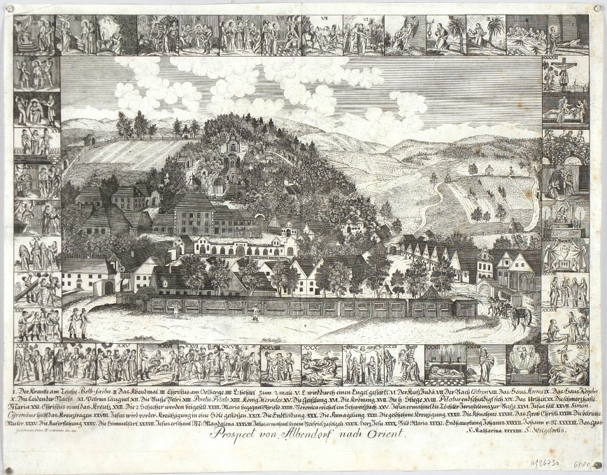 Wambierzyce - Prospect von Albendorf nach Orient, copperplate engraving, 1831