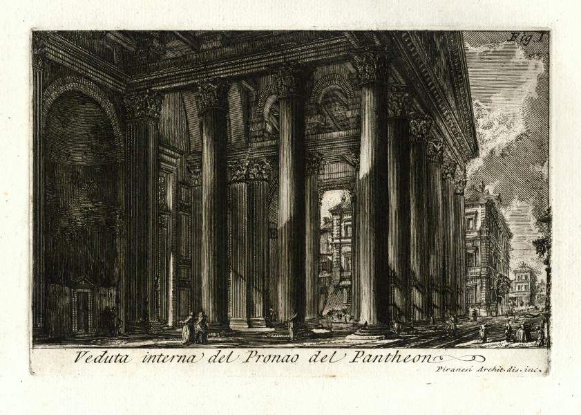 Piranesi - Řím - Pantheon - Veduta interna del Pronao del Pantheon, lept, 1756