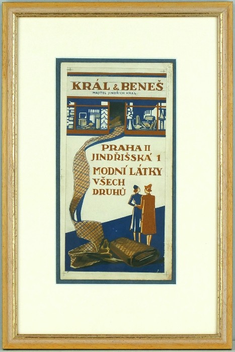 Král & Beneš. Praha Jindřišská. Módní látky všech druhů - reklamní návrh, kvaš, 1930