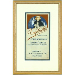 E. Engelmüller. Moderní rukavice a kožené obleky - reklamní návrh, kvaš, 1930