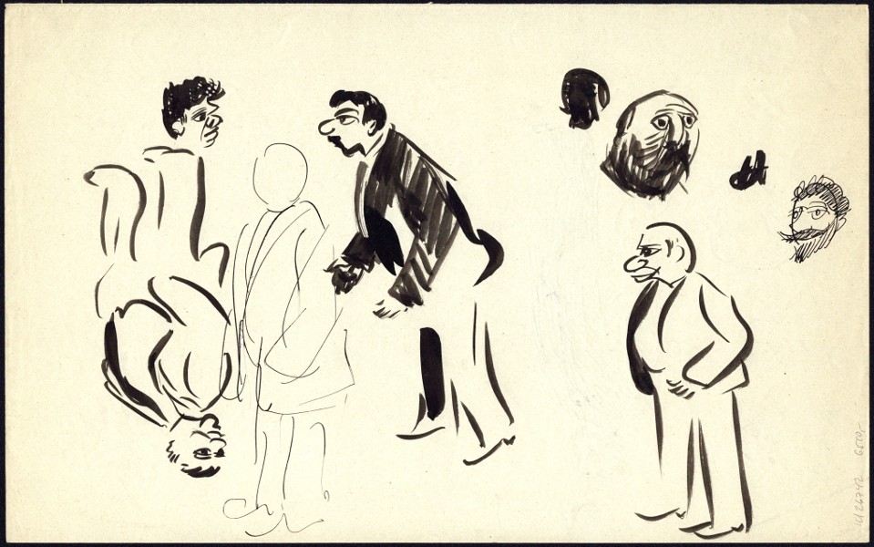 František Gellner - Studie - figurální a obličeje, kresby tuší, 1910