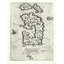 Milos, Greece - Milo insula, copperplate map, Camocio, Isole Famose, 1571