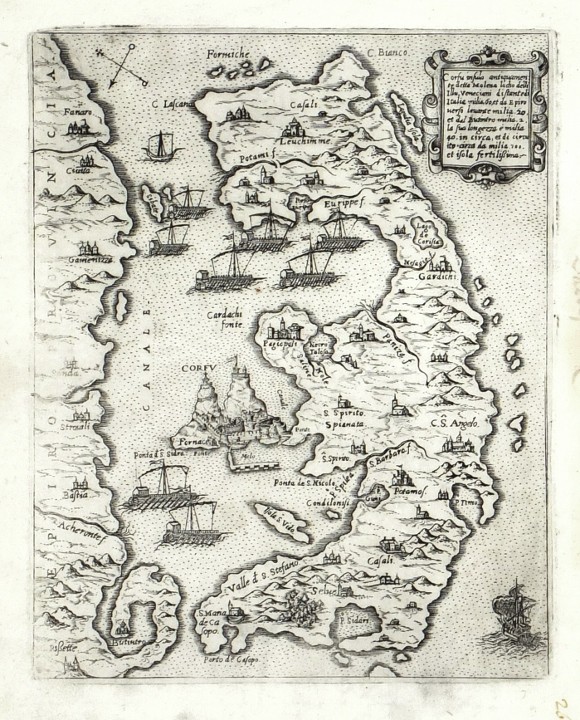 Korfu - Corfu insula, Kupferstich Karte, Camocio, Isole Famose, 1571