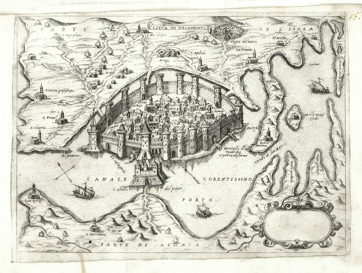 Chalkis, Euboia - Citta di Negroponte, mědirytina, Camocio, Isole Famose, 1571