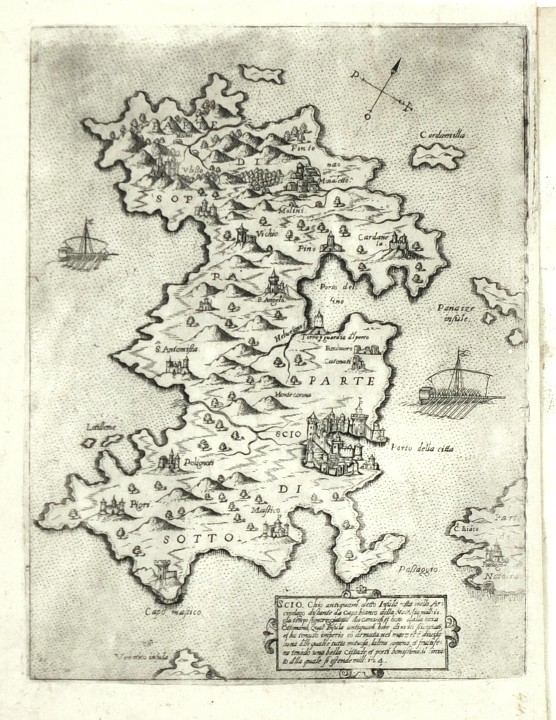 Chios, Griechenland - Scio. Chio ... Insula, Kupferstich Karte, Camocio, Isole Famose, 1571