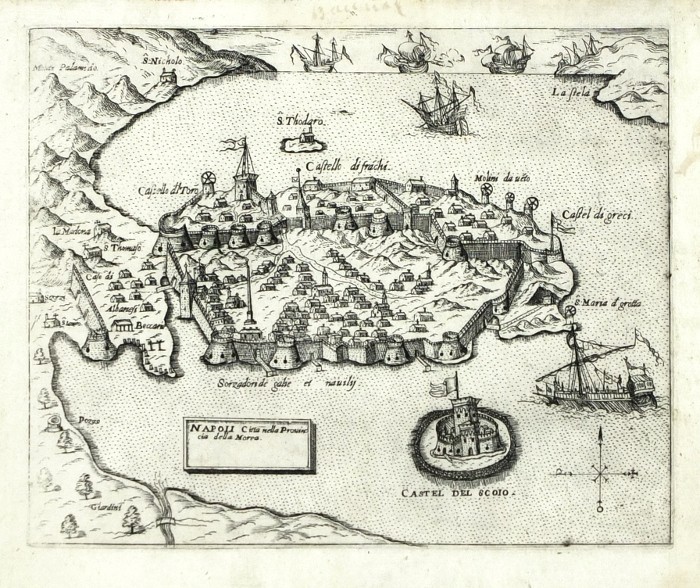Nafplio, Peloponnes - Napoli Citta, Kupferstich, Camocio, Isole Famose, 1571