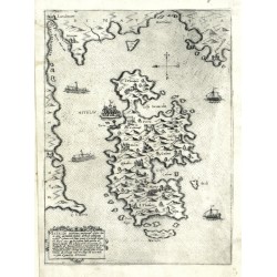 Lesbos, Metelin Mitilene, Kupferstich Karte, Camocio, Isole Famose, 1571