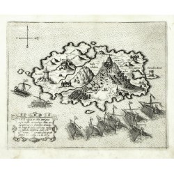 Tinos, Greece - Tine insula, copperplate map, Camocio, Isole Famose, 1571