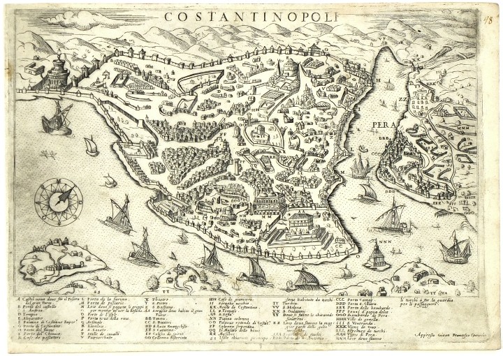 Istanbul - Constantinopoli, Kupferstich, Camocio, Isole Famose, 1571