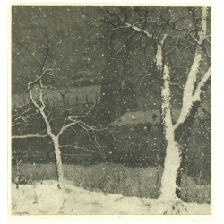 Jaromír Stretti-Zamponi - Pražský hrad v zimě - dvoubarevný lept s akvatintou, 1912