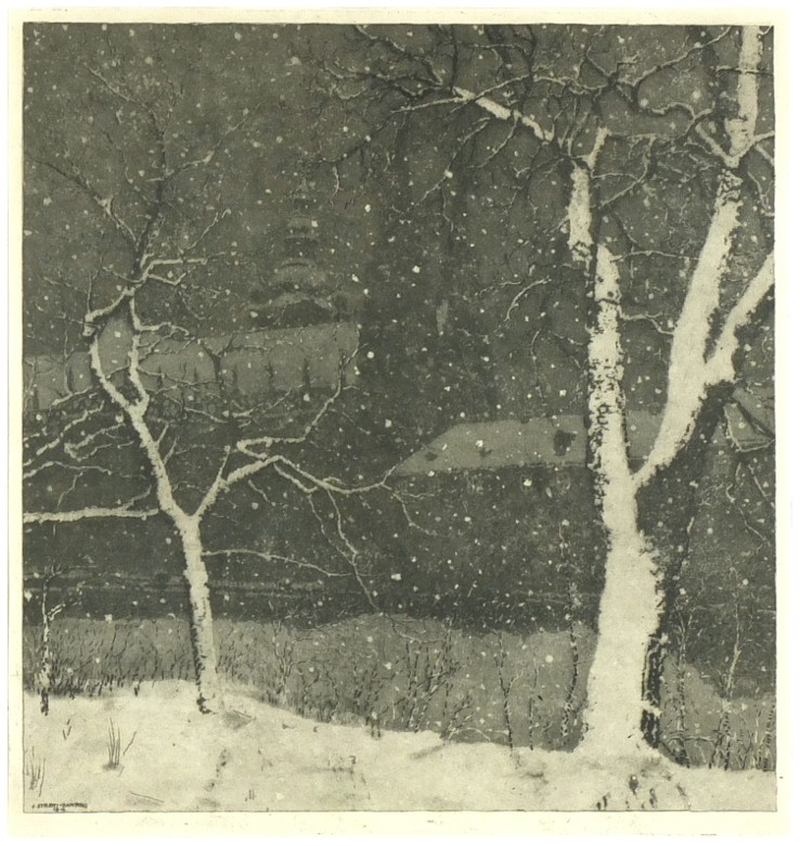 Jaromír Stretti-Zamponi - Pražský hrad v zimě - dvoubarevný lept s akvatintou, 1912