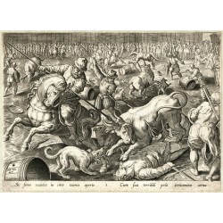 Býčí zápasy - Sic ferus exardet, mědirytina, Stradanus, Galle, 1600