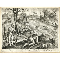 Entenjagd - Sic fluuialis anas capitur cane, Kupferstich, Stradanus, Galle, 1600