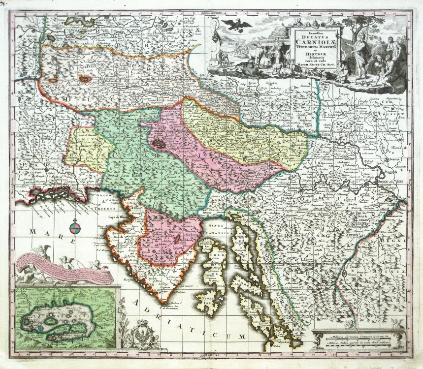 Slovenia, Croatia - Exactissima Ducatus Carniolae ... delineatio, copperplate map, Seutter, 1740 - Old maps for sale