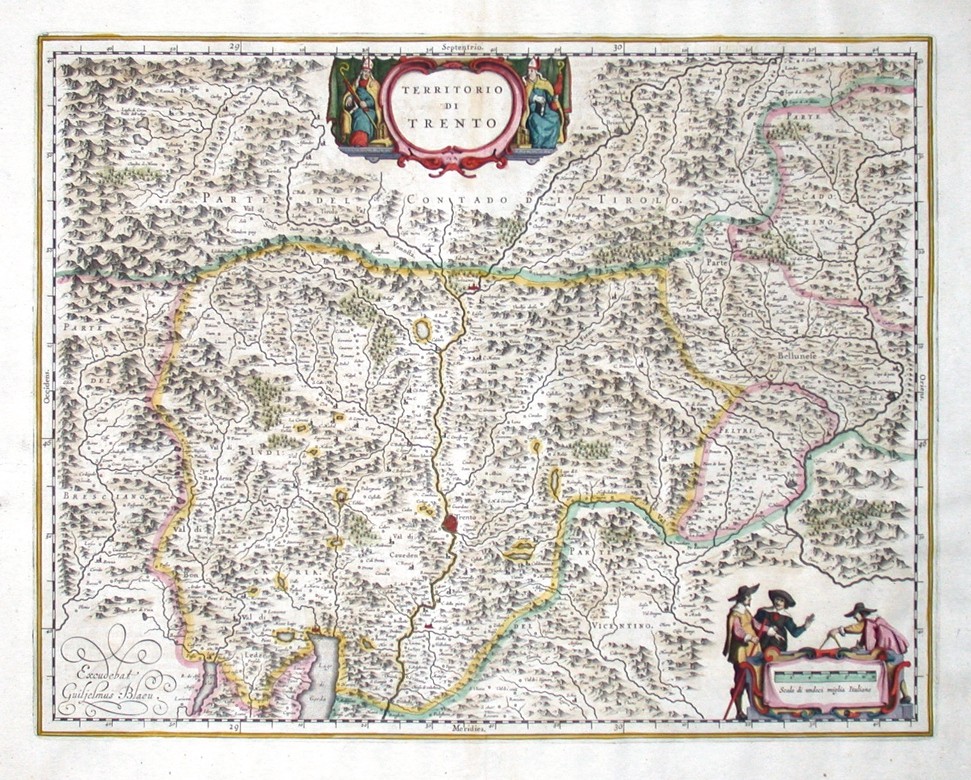 Trentino - Südtirol. - Territorio di Trento, Kupferstich Karte, Blaeu, 1641 - Verkauf alter Karten