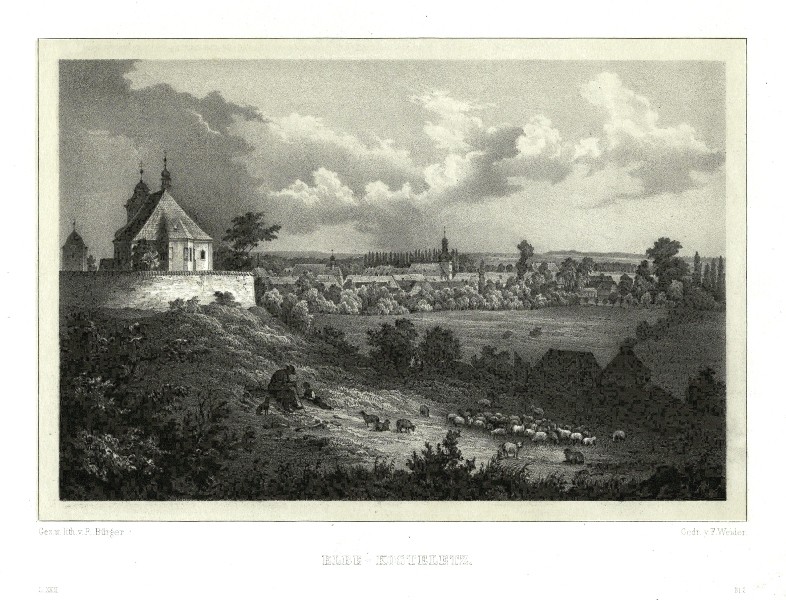 Kostelec nad Labem - Elbe-Kosteletz, litografie, Semmler, 1845