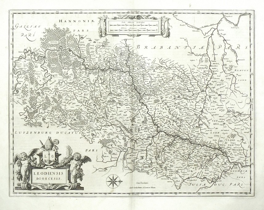 Liège Province - Leodiensis Dioecesis, copperplate map, Blaeu, 1634