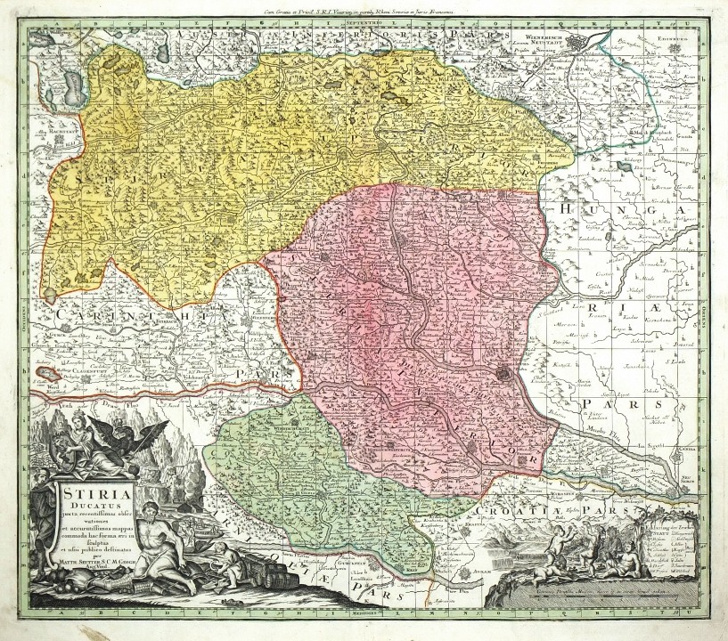 Steiermark, Sloweinen - Stiria Ducatus, Kupferstich Karte, Seutter, 1730