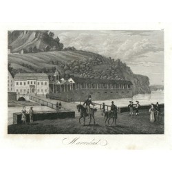Karlovy Vary - kolonáda Nového pramane - Marienbad, ocelorytina, 1830