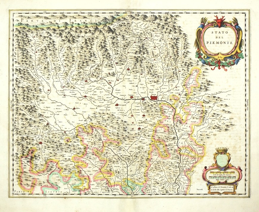 Piedmont - Stato del Piemonte, copperplate map, Blaeu, 1641