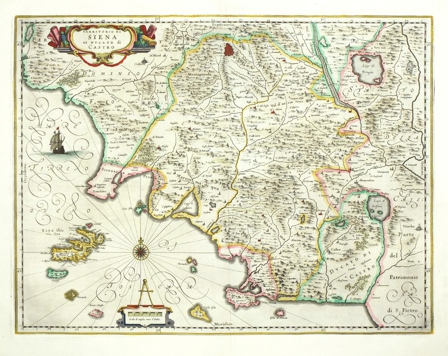 Siena - Territorio di Siena et Ducato di Castro, mědirytina, mapa, Blaeu, 1640