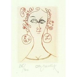 Ota Janeček - Dívka s naušnicemí - Exlibris Lyra Pragensis, lept, 1977