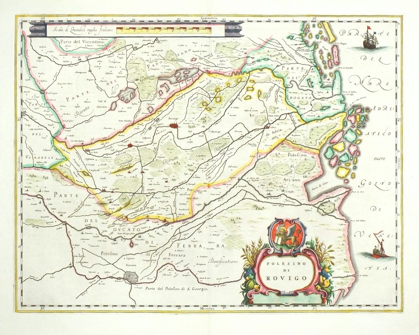 Polesino di Rovigo, Veneto, mědirytina, mapa, Blaeu, 1640