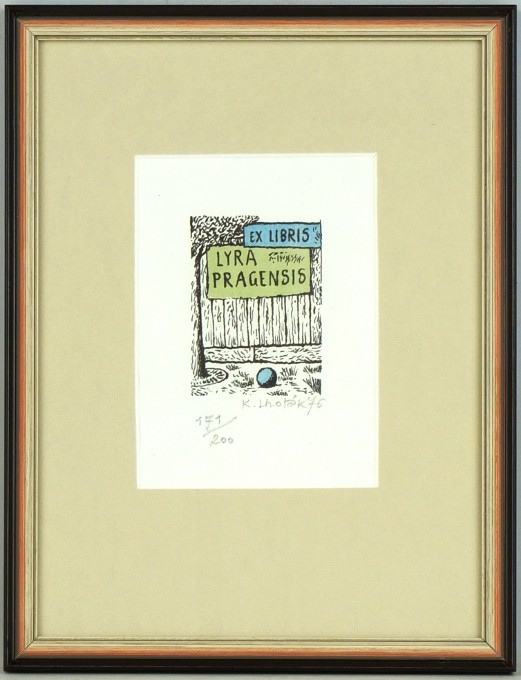 Kamil Lhoták, Ex Libris Lyra Pragensis, litografie, 1976