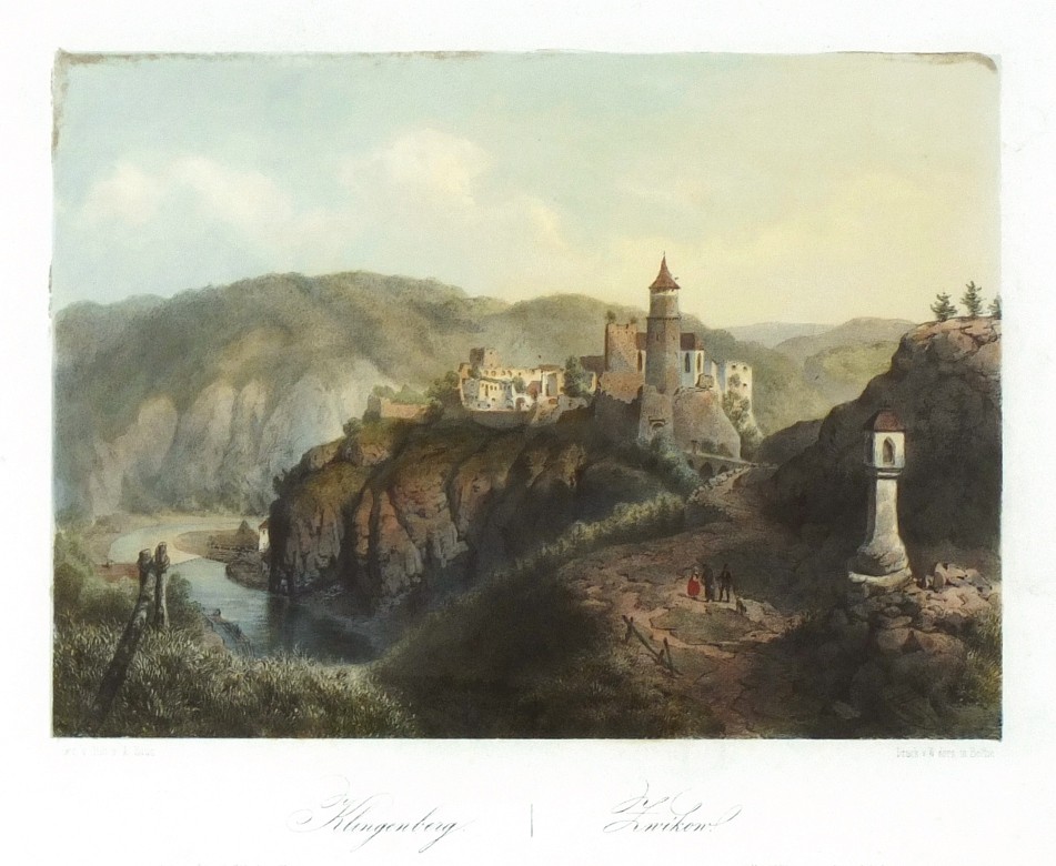 Zvíkov - Haun, kolorovaná litografie, 1860 - Klingenberg. Zwíkow