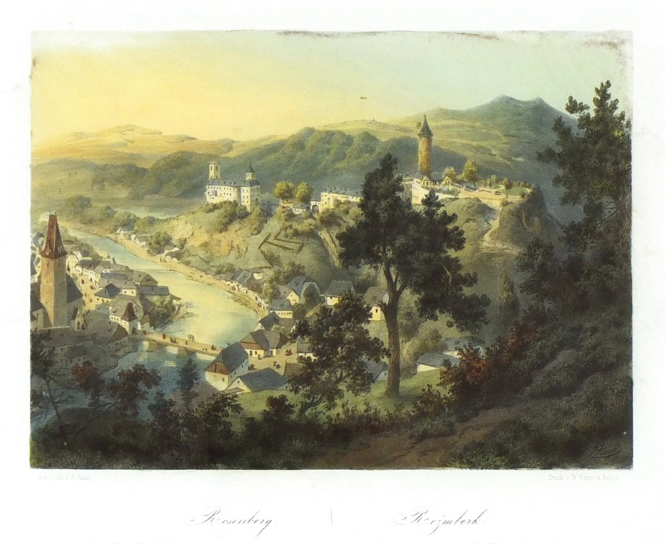 Rožmberk nad Vltavou - Haun, kolorovaná litografie, 1860, Rosenberg. Rožmberk