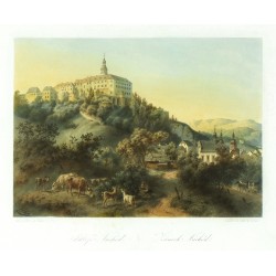 Náchod - Haun, kolorovaná litografie, 1860, Schloss Nachod. Zámek Náchod