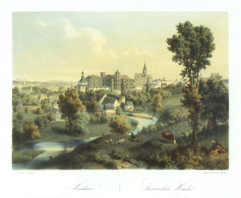 Jindřichův Hradec - Haun, kolorovaná litografie, 1860, Neuhaus. Jindřichůw Hradec
