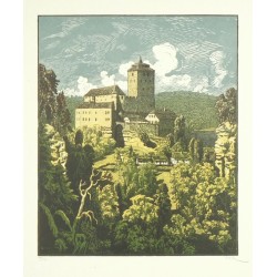 Karel Vik - Hrad Kost, barevný dřevoryt, 1941