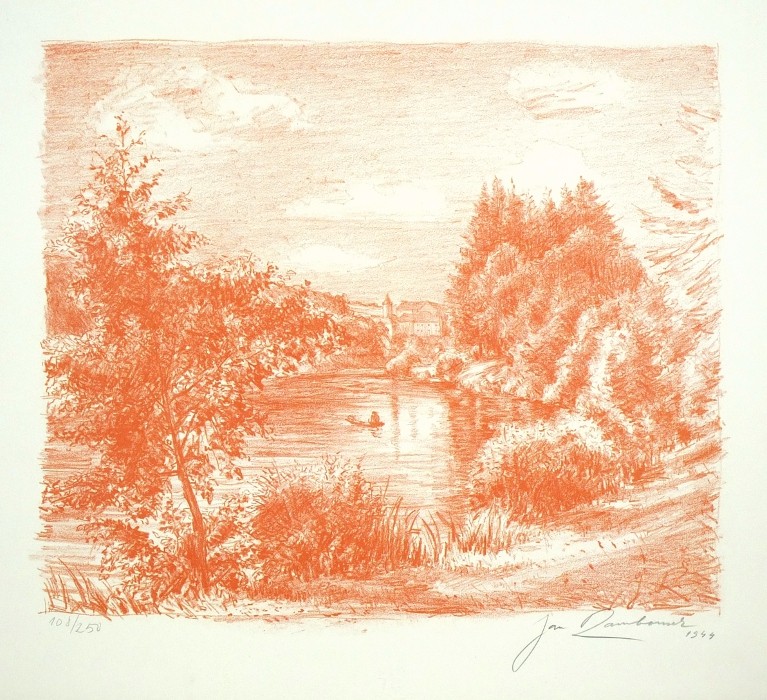 Jan Rambousek - Ledečský zámek, litografie, 1944