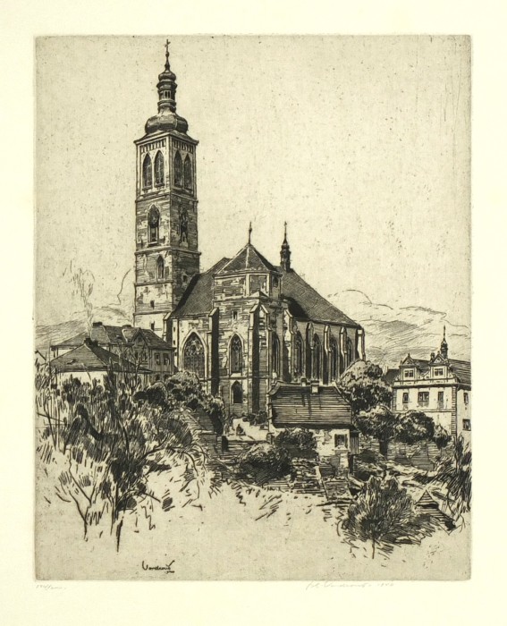 Jan Charles Vondrouš - Sv. Jakub v Kutné Hoře, lept, 1940