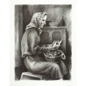 Antonín Homolka - Žena škrábající brambory, litografie, 1945