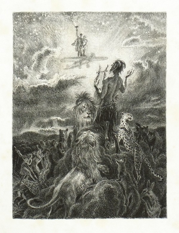 Max Švabinský - Satyr předpovítá vzlet člověka do vesmíru, litografie, 1945