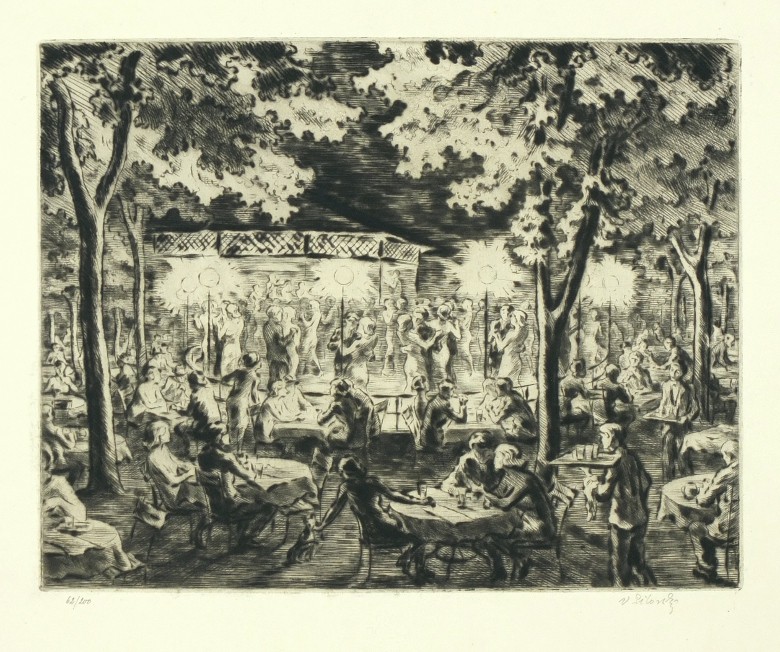 Vladimír Silovský - Noční kavárna, sociální grafika, suchá jehla, 1945