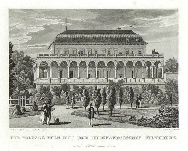 Praha - Letohrádek královny Anny - Belveder - ocelorytina - 1835