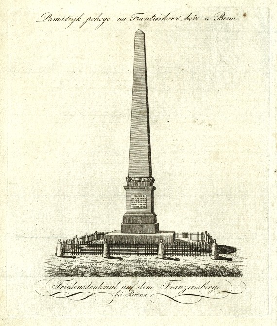 Brno - Denisovy sady - Památník míru, mědirytina, 1820