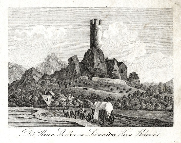 Skalka - Die Ruine Skalka, kamenorytina, Medau, 1845